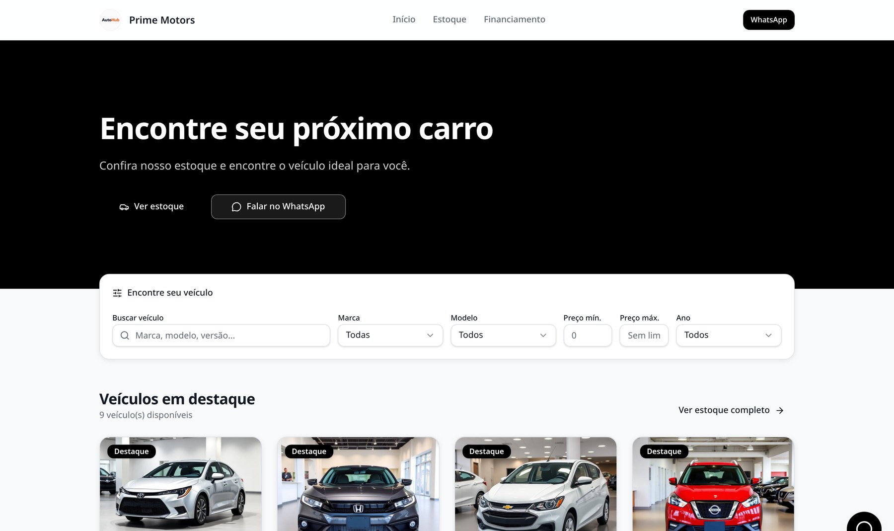 Site público da loja gerado pelo AutoHub
